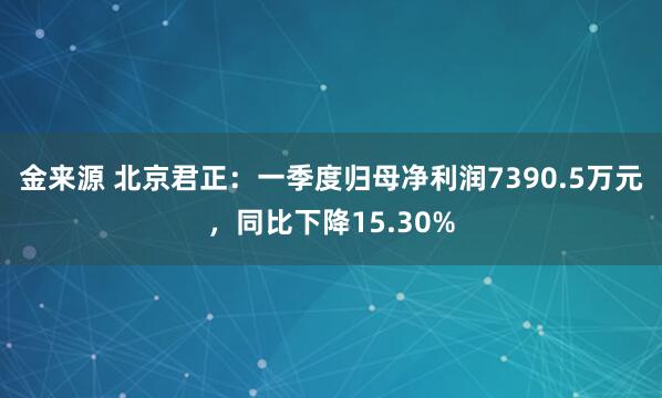 金来源 北京君正：一季度归母净利润7390.5万元，同比下降15.30%